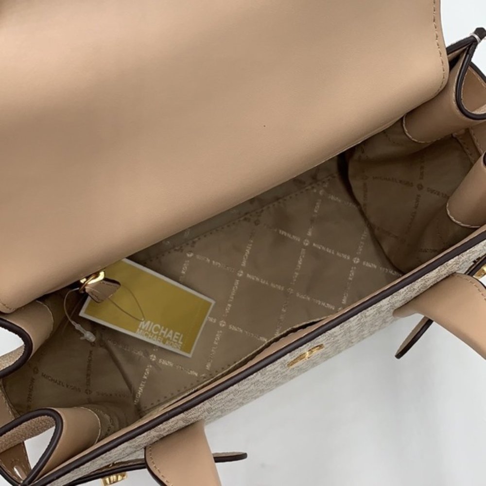 Michael Kors Carmen Medium Logo and Faux Leather Belted Satchel - Picture 4 of 16